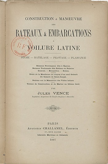 Couverture Jules Vence, Bateaux et Embarcations & Voilure Latine